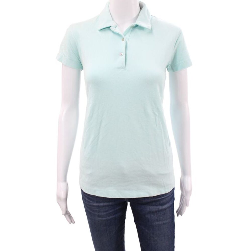 Tibi Women Basic Collared Polo Short Sleeve Green Maternity 95% Cotton Size S